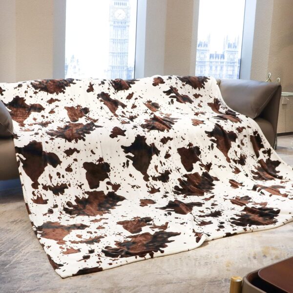 Fleece Cow Print Throw, Soft Flannel Cozy Fuzzy Cow Blankets for Adults, Lightweight for Couch Sofa Bed Office, Throw Size Warm Plush Blankets for All Season 50"×60" - Image 6