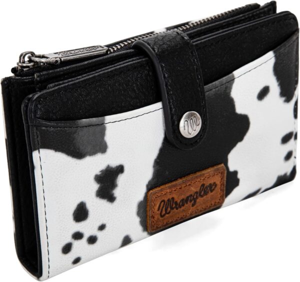 Wrangler Cow Print Women's Wallets Bifold Card Wallet Womens Thread Wallet Black Wallet for Ladies Female Travel Wallet with ID Window