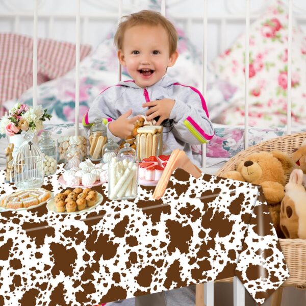 Highland Cow Decorations-3Pcs Cow Print Tablecloths Farm Animals Brown Cow Print Baby Shower Rectangular Plastic Table Cover Cowboy Birthday Party Supplies,Size 70.8X42.5inch - Image 2