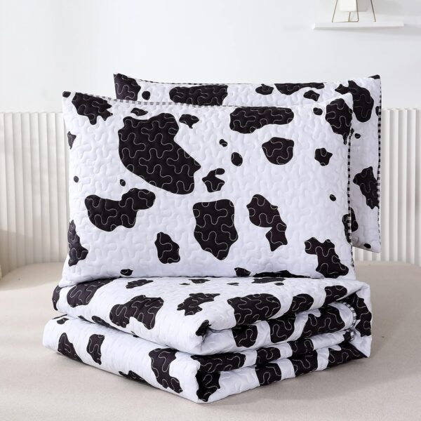 Black and White Cow Print Quilt Set Reversible Bedroom Decorations for Kids and Teens Machine Washable Bedspread Set(Queen,1 Quilt + 2 Pillow Cases) - Image 3