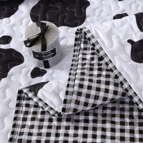 Black and White Cow Print Quilt Set Reversible Bedroom Decorations for Kids and Teens Machine Washable Bedspread Set(Queen,1 Quilt + 2 Pillow Cases) - Image 4