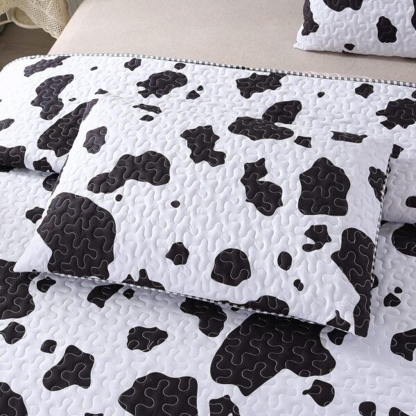 Black and White Cow Print Quilt Set Reversible Bedroom Decorations for Kids and Teens Machine Washable Bedspread Set(Queen,1 Quilt + 2 Pillow Cases) - Image 6