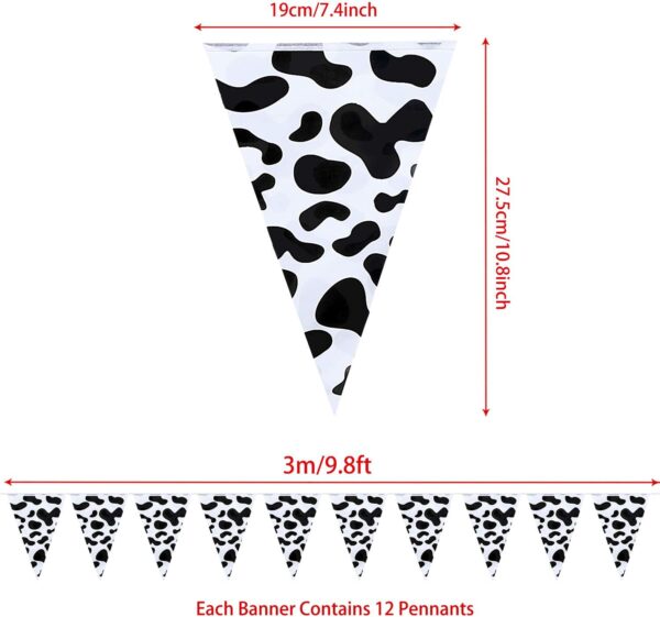 Boao 5 Packs Cow Print Pennant Banners, Cow Bunting Banner Birthday Party Supplies for Farm Animal Theme Party Western Cowboy Party Theme Decoration, 7.4 x 10.8 Inch (Classic) - Image 2