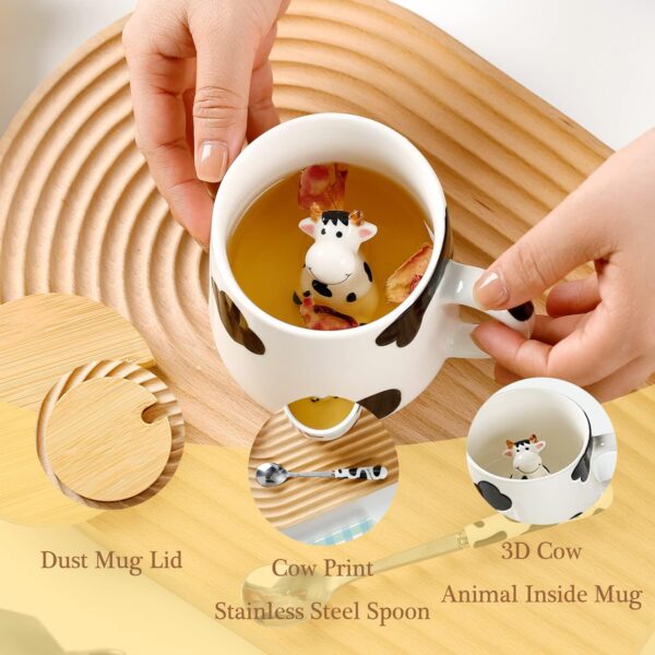 BigNoseDeer Cute Ceramic Cow Mug with 3D Cow Inside,Cow Print Coffee Mug,Cute Mugs with Lid Spoon,Cute Stuff Cool stuff Birthday Gifts Gifts for Women Girlfrend Kids13oz - Image 2