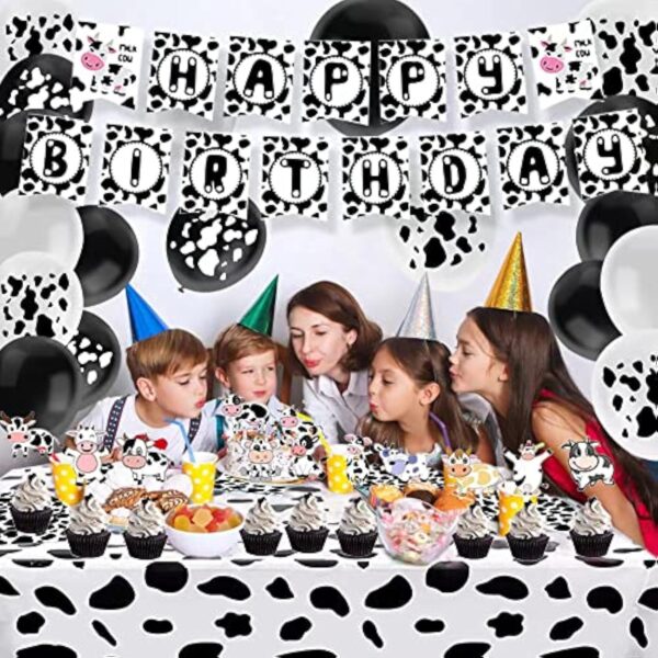 Cow Print Birthday Party Supplies for 20 Guests Happy Banner Plates Napkins Tablecloth Balloons Cupcake Toppers Kids Girls Boys Decorations (Buey-P-COW) - Image 3