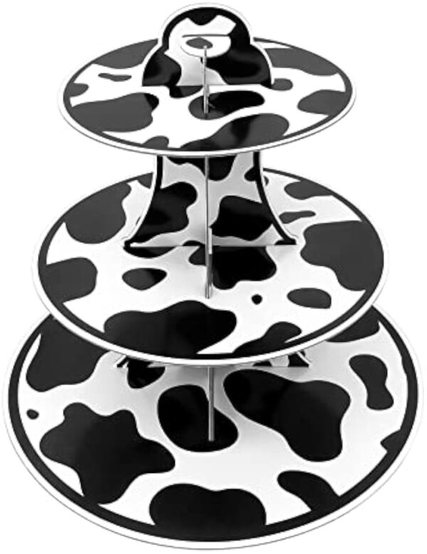 Cow Print Cardboard Cupcake Stand,3 Tier Farm Animal Cow Print Round Cupcake Holder Farm Cow Themed Party Decorations for Birthday Party Decorations Cow Party Supplies