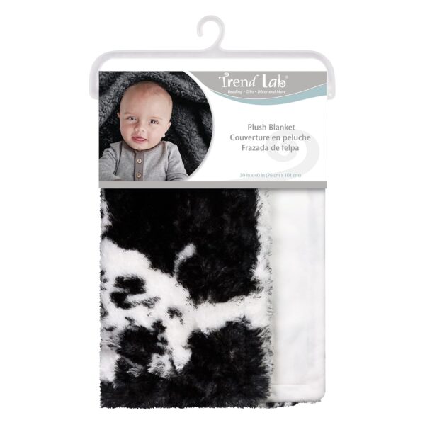 Cow Print Plush Baby Blanket-Cow Print Plush, White Back, Black, White, 30 in x 40 in - Image 3