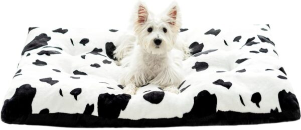 Cow Print Dog Bed for Small Size Dogs Washable,Cute Calming Fur Puppy with Anti-Slip Bottom Helps Ease Pet Anxiety & Provides The Perfect Sleep