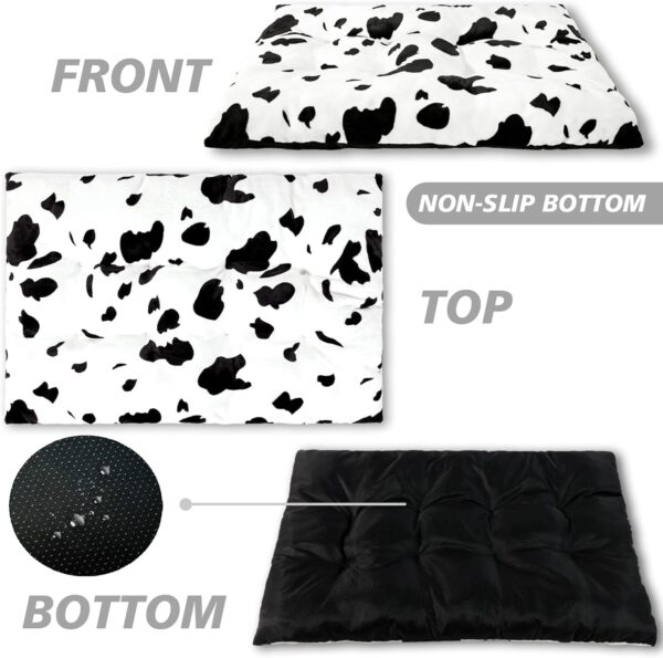 Cow Print Dog Bed for Small Size Dogs Washable,Cute Calming Fur Puppy with Anti-Slip Bottom Helps Ease Pet Anxiety & Provides The Perfect Sleep - Image 4