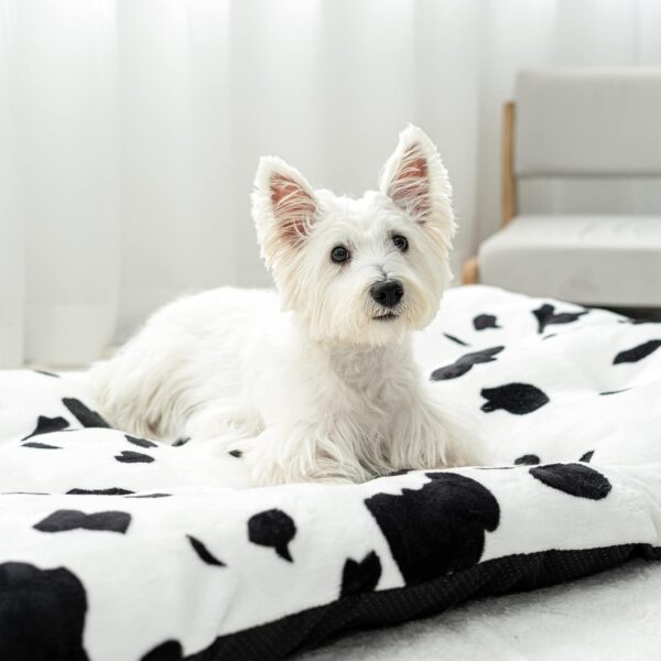 Cow Print Dog Bed for Small Size Dogs Washable,Cute Calming Fur Puppy with Anti-Slip Bottom Helps Ease Pet Anxiety & Provides The Perfect Sleep - Image 5