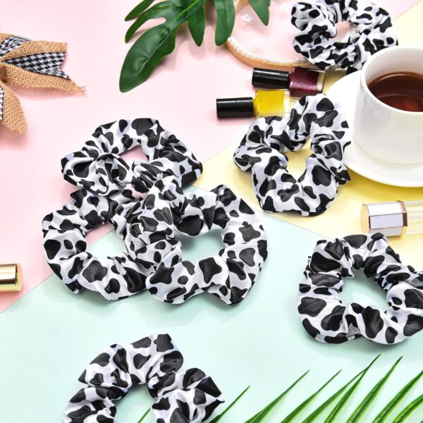 20 Pieces Western Cow Print Scrunchies Hair Scrunchies Sports Scrunchy Hair Ties Elastic Silk Satin Scrunchies Hairband Scrunchy Ponytail Holder for Player Team Hair Accessories(Black) - Image 4