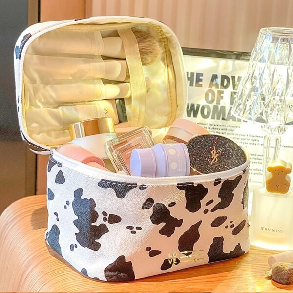 Meiyuuo Makeup Bag Bulk Cosmetic Bags Set 2PACK Organizers Medium Cosmetics Bag Small Make up Pouch for Purse for Women Ladies(Cute Cow Print) - Image 8