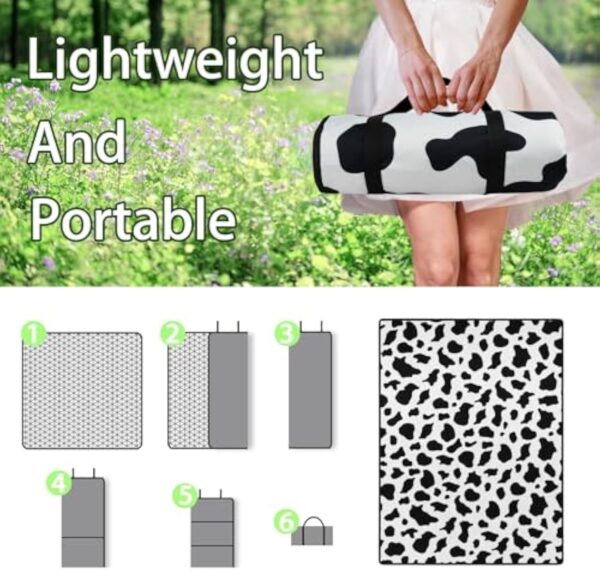 Cow Print Blankets Waterproof Foldable60’‘x80'',Cow Print Portable Outdoor Picnic Mat Water Resistant for Grass,Padded Lawn & Park Blanket for Camping,Cow Print Stuff - Image 3