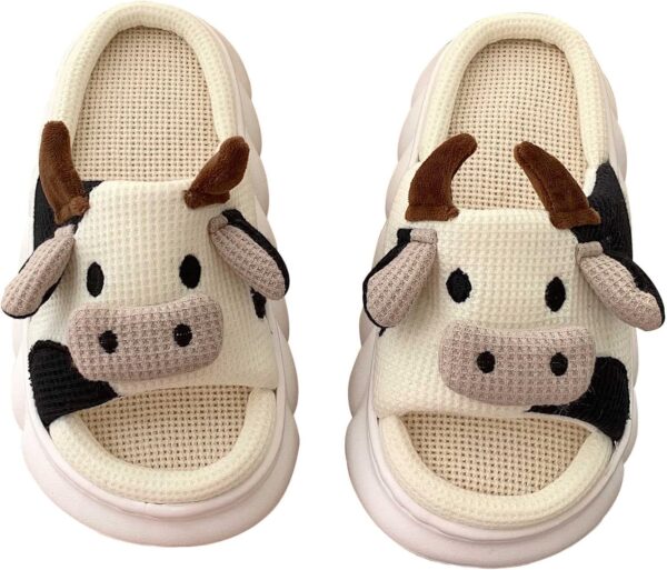 Cartoon Cow Cotton Slippers, Winter Indoor Outdoor Slippers for Women