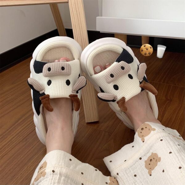 Cartoon Cow Cotton Slippers, Winter Indoor Outdoor Slippers for Women - Image 2