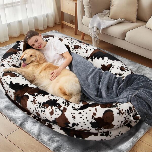 MACEVIA Giant Human Sized Dog Bed for People Adults, Orthopedic Extra Large Beds Office Nap Floor Lounger Floor Bed Gaming Chairs for Adults Pets Dogs Cats-Cow Print - Image 2