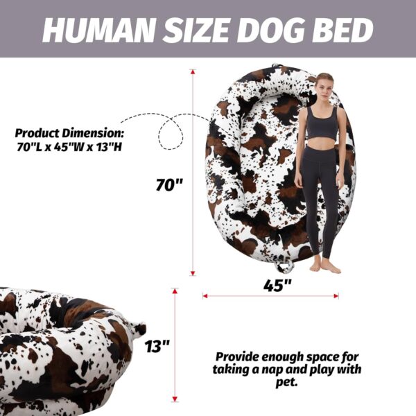 MACEVIA Giant Human Sized Dog Bed for People Adults, Orthopedic Extra Large Beds Office Nap Floor Lounger Floor Bed Gaming Chairs for Adults Pets Dogs Cats-Cow Print - Image 3