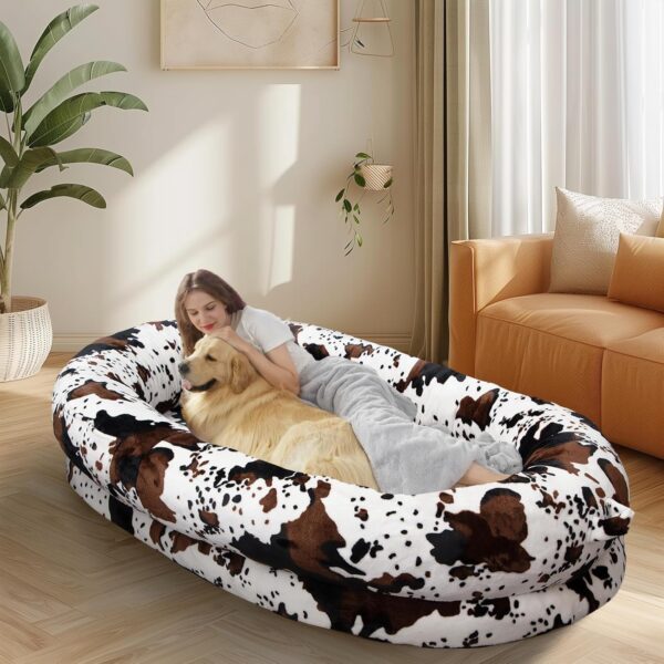 MACEVIA Giant Human Sized Dog Bed for People Adults, Orthopedic Extra Large Beds Office Nap Floor Lounger Floor Bed Gaming Chairs for Adults Pets Dogs Cats-Cow Print