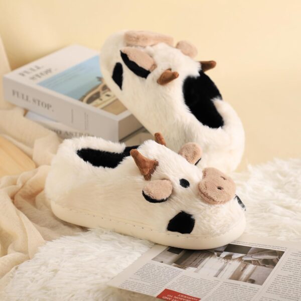 Cartoon Cow Cotton Slippers, Winter Indoor Outdoor Slippers for Women - Image 6