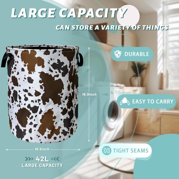 Cows Skin Brown Print Laundry Basket Foldable With Handles Tote Bag Waterproof Oxford Cloth Animal Funny Laundry Hamper Clothes Storage Bucket Toy Organizer 18.9" x16.5" For Bathroom/Laundry/Bedroom - Image 7