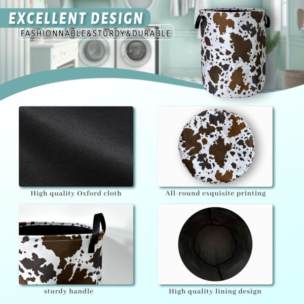 Cows Skin Brown Print Laundry Basket Foldable With Handles Tote Bag Waterproof Oxford Cloth Animal Funny Laundry Hamper Clothes Storage Bucket Toy Organizer 18.9" x16.5" For Bathroom/Laundry/Bedroom - Image 5