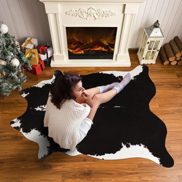 BENRON Small Cowhide Rug Accent Western Rug,2.3x3.6ft Cow Rug Faux Animal hide Rug Cute Rugs for Bedroom Entryway Kitchen Hallyway Calf Hide Leather Carpet,Khaki Brown - Image 46