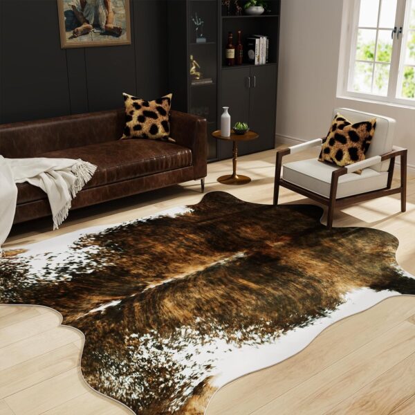 BENRON Small Cowhide Rug Accent Western Rug,2.3x3.6ft Cow Rug Faux Animal hide Rug Cute Rugs for Bedroom Entryway Kitchen Hallyway Calf Hide Leather Carpet,Khaki Brown - Image 53