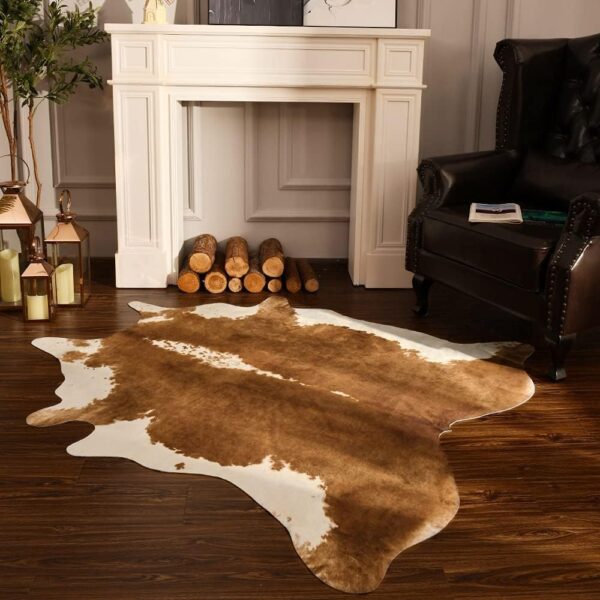 BENRON Small Cowhide Rug Accent Western Rug,2.3x3.6ft Cow Rug Faux Animal hide Rug Cute Rugs for Bedroom Entryway Kitchen Hallyway Calf Hide Leather Carpet,Khaki Brown - Image 30