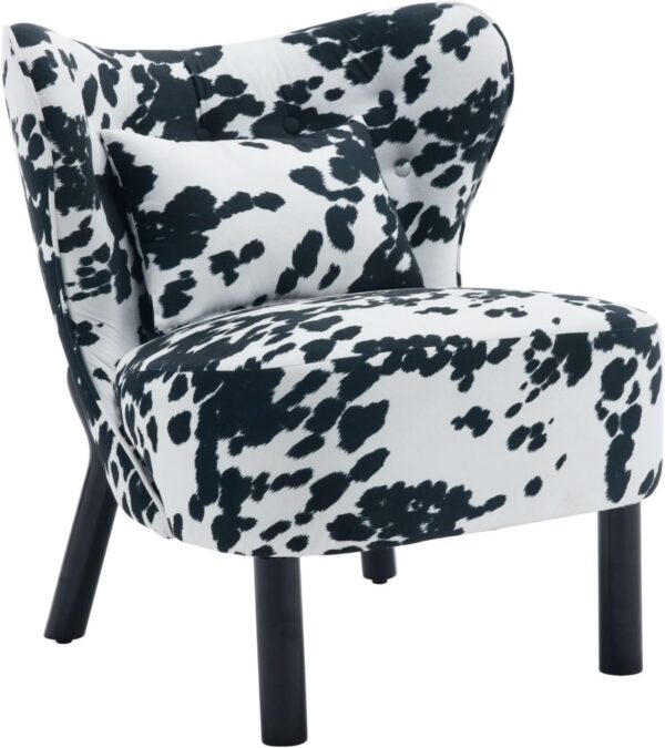 Velvet Comfy Living Room Chair with Pillow, Modern Upholstered Accent Chair with Wood Legs Cute Single Sofa Chair Lounge Chair for Bedroom Reception Office, Cow Print