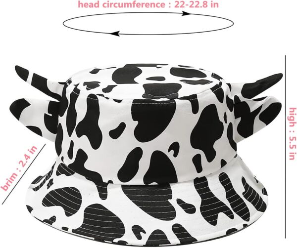 Cow Print Bucket Hat with Cute Horn Ears Cow Print Summer Beach Sun Hat Fisherman's Cow Bucket Hat - Image 2