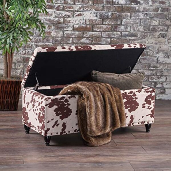 Christopher Knight Home Tatiana Velvet Storage Ottoman, Milk Cow / Dark Brown - Image 4