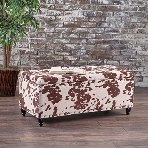 Christopher Knight Home Tatiana Velvet Storage Ottoman, Milk Cow / Dark Brown